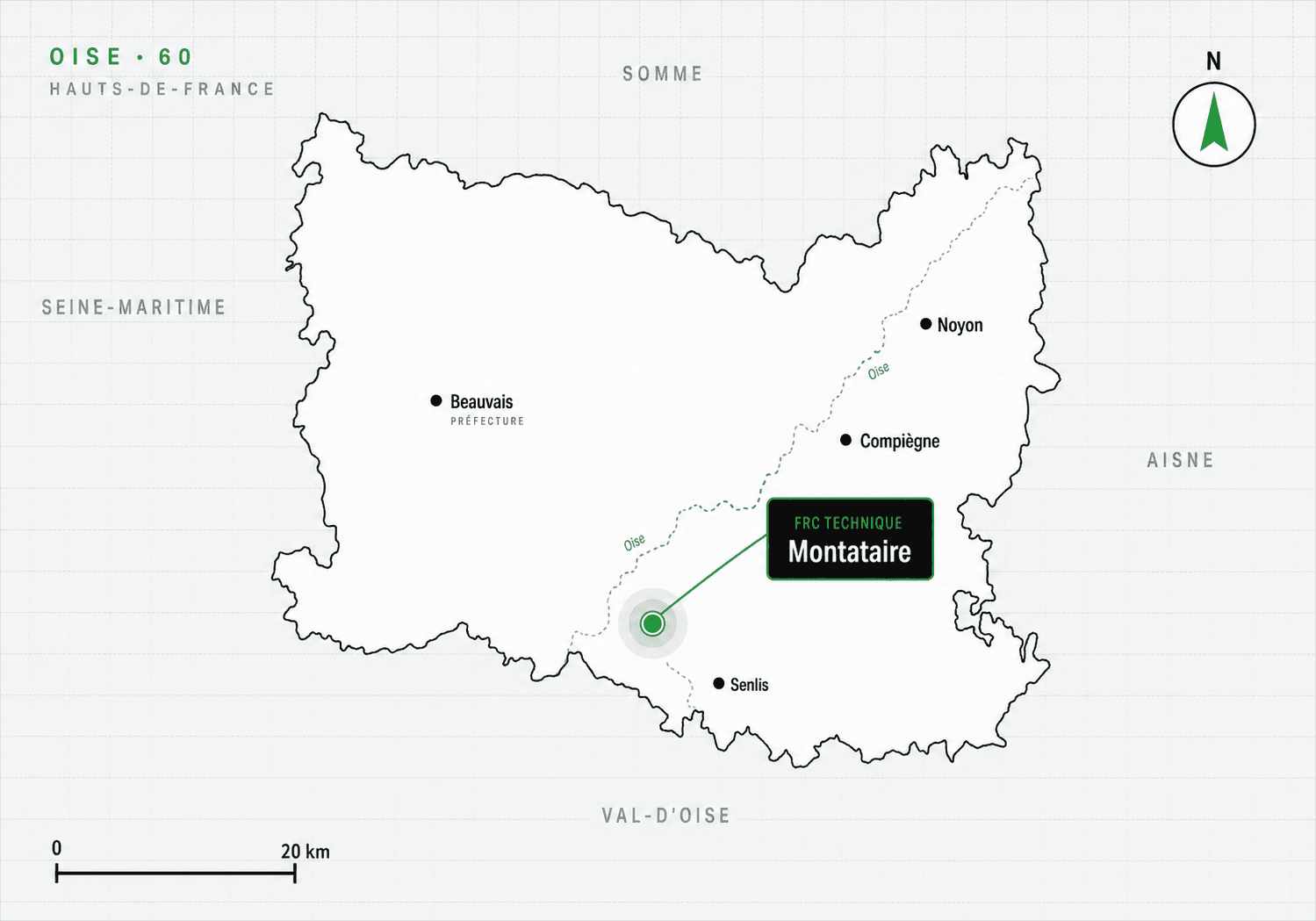 Carte de l'Oise (60) avec Montataire indiqué — FRC Technique